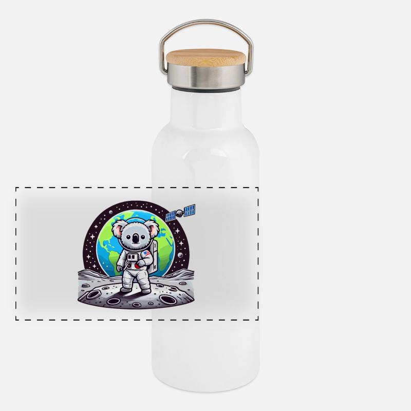 Koala Astronaut auf Mondboden Panorama Thermosflasche mit Bambusdeckel