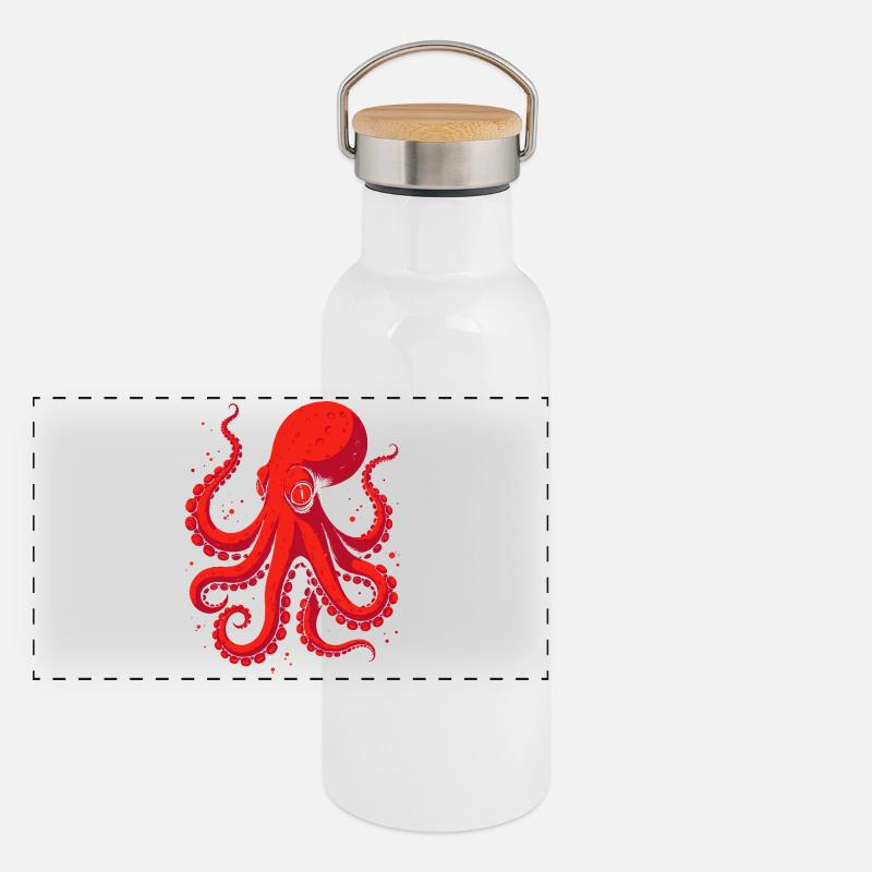 Crimson Octopus Pop Art Panoramic Thermal Bottle with Bamboo Lid