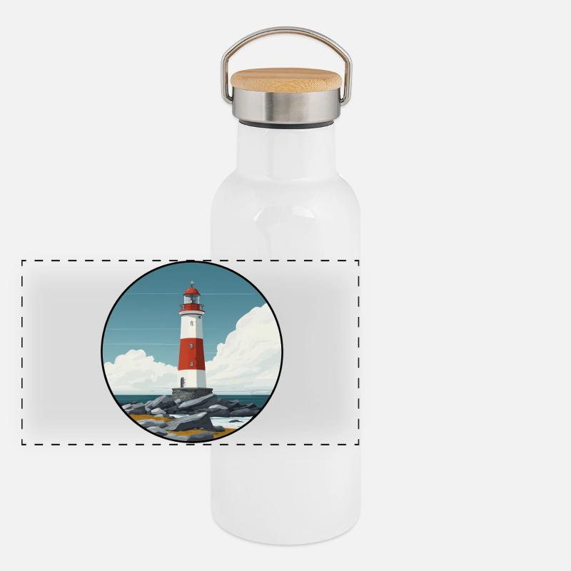 Breton lighthouse on the rocky coast Panoramic Thermal Bottle with Bamboo Lid