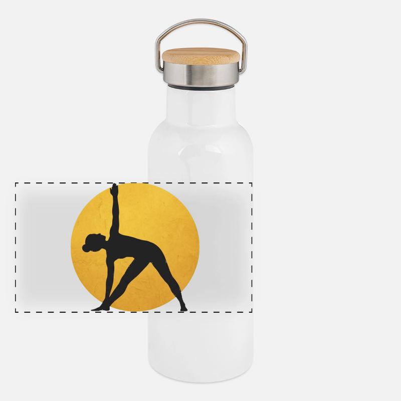 Minimalist Yoga Triangle Silhouette Panoramic Thermal Bottle with Bamboo Lid