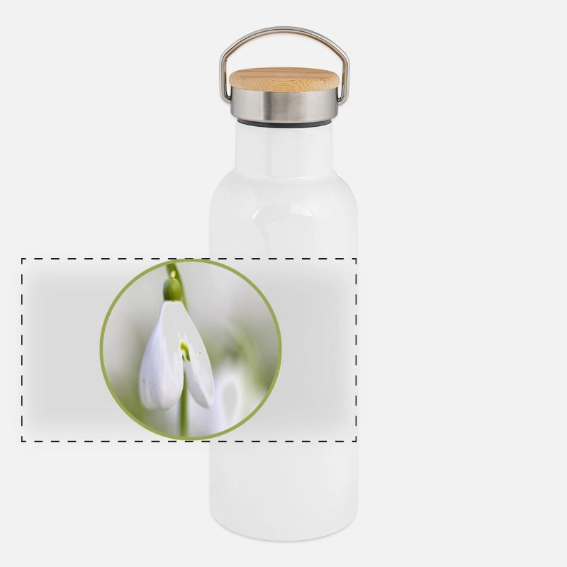 Schneeglöckchen Blüte weiße Blüte Frühblüher Panorama Thermosflasche mit Bambusdeckel