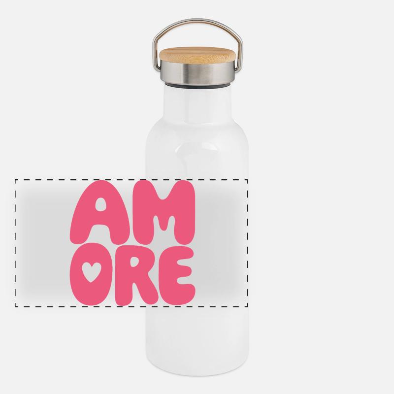 Amore Heart Pink - Panoramic Thermal Bottle with Bamboo Lid - white