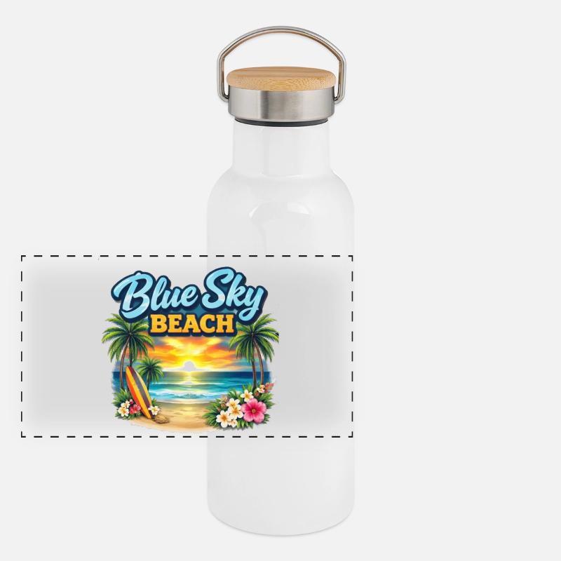 Blue Sky Beach Sunset Panoramic Thermal Bottle with Bamboo Lid