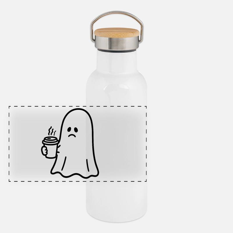 Geist Kaffee Halloween Süßes oder Saures Panorama Thermosflasche mit Bambusdeckel