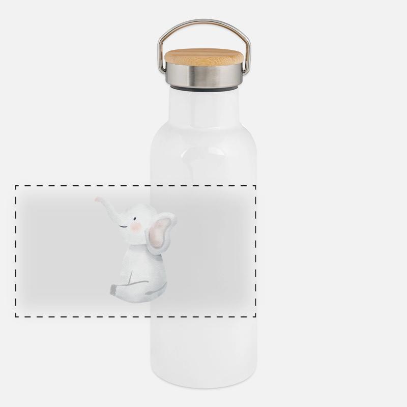 Süßer kleiner Elefant. Panorama Thermosflasche mit Bambusdeckel