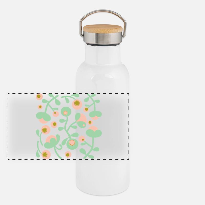 Pivoines abstraites L Blush rose vert citron Gourde isotherme avec bouchon en bambou
