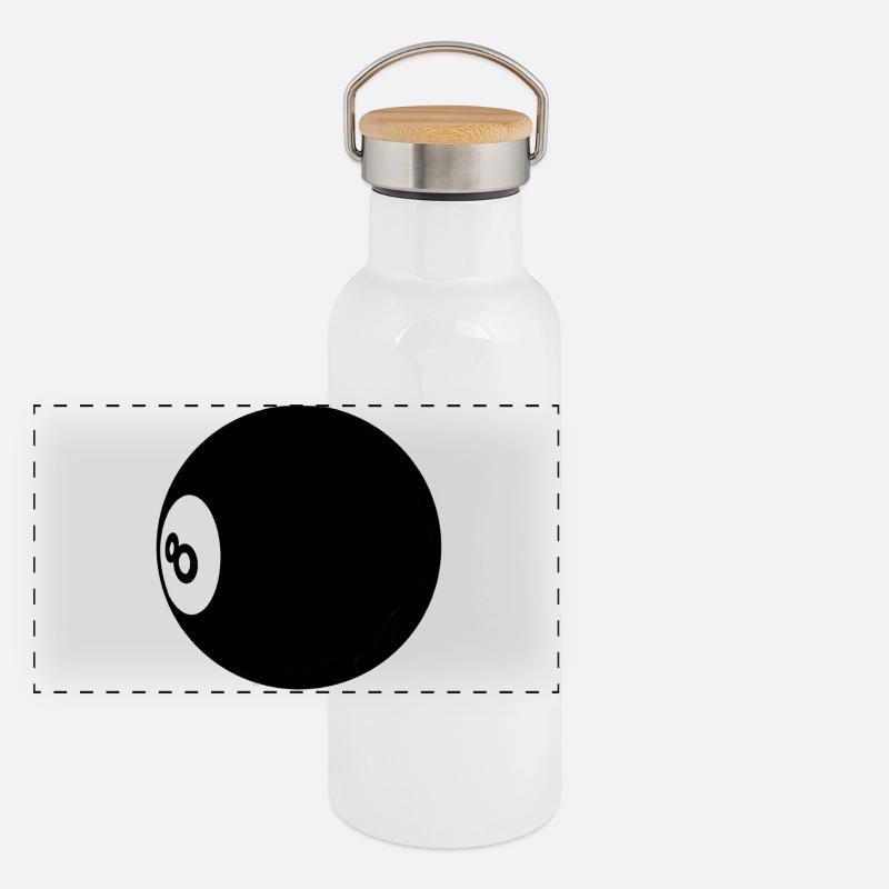 Billardkugel Nummer 8 Pool - Illustration - Panorama Thermosflasche mit Bambusdeckel - Weiß