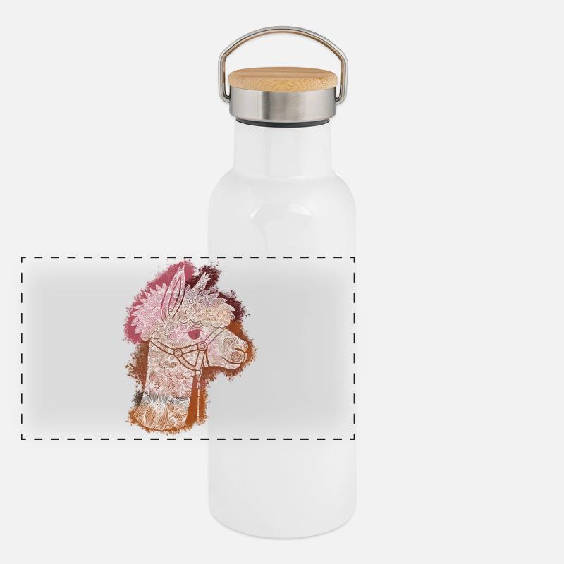 Zentangle-Alpaka Panorama Thermosflasche mit Bambusdeckel