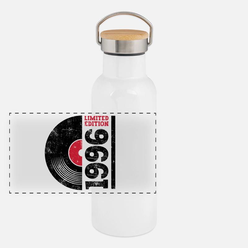 Vintage 1996 - Panorama Thermosflasche mit Bambusdeckel - Weiß