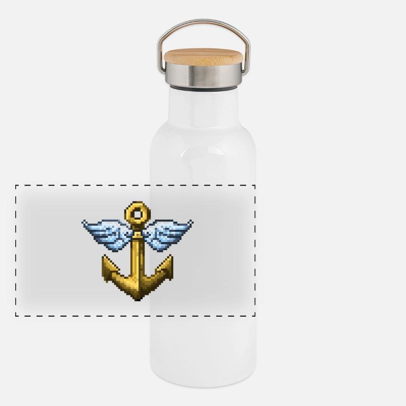 Ancre ailée rétro en pixel art Gourde isotherme avec bouchon en bambou