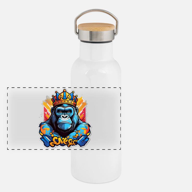 Gorille bleu couronné graffiti Gourde isotherme avec bouchon en bambou
