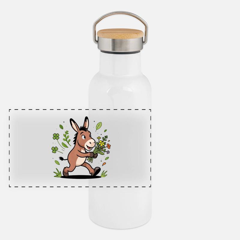 Happy donkey and spring bouquet Panoramic Thermal Bottle with Bamboo Lid