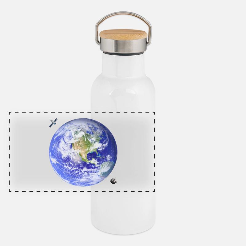 Planet Erde Panorama Thermosflasche mit Bambusdeckel