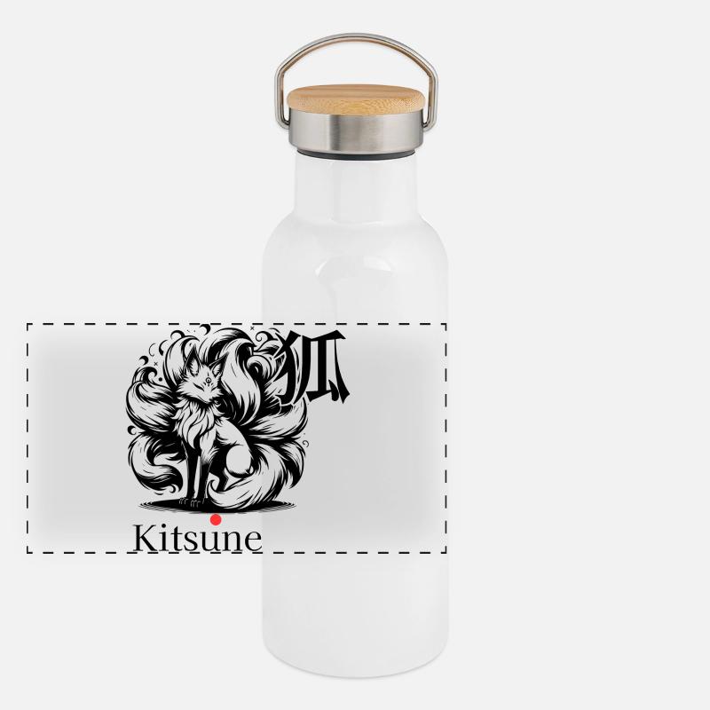 Kitsune Graffiti-Fuchszeichen Panorama Thermosflasche mit Bambusdeckel