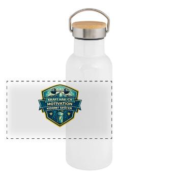 Kraft Motivation Kommt Später - Panorama Thermosflasche mit Bambusdeckel - Weiß - Vorne