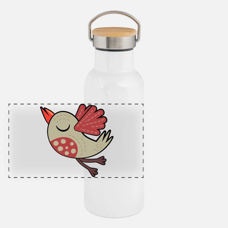 Kleiner Brauner Vogel Panorama Thermosflasche mit Bambusdeckel