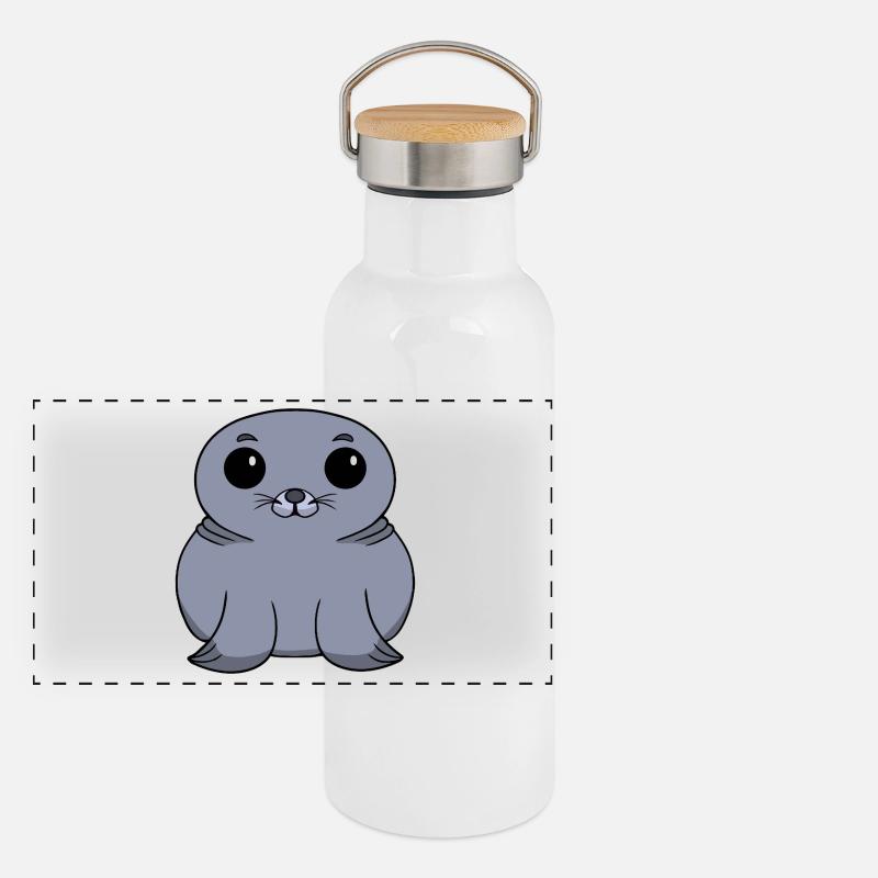 Chibi-Robben Panorama Thermosflasche mit Bambusdeckel