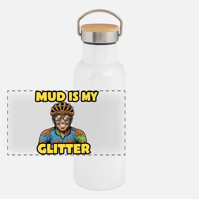 Mud Is My Glitzer Lustige Rad-Comic-Kunst Panorama Thermosflasche mit Bambusdeckel