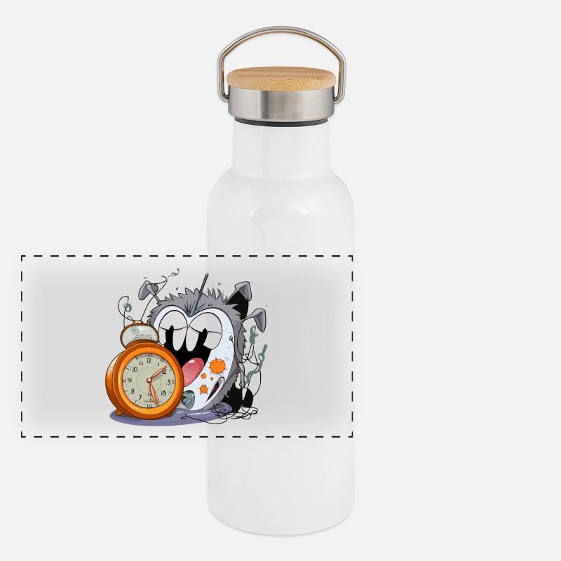 Schlafloses Uhrmonster Panorama Thermosflasche mit Bambusdeckel