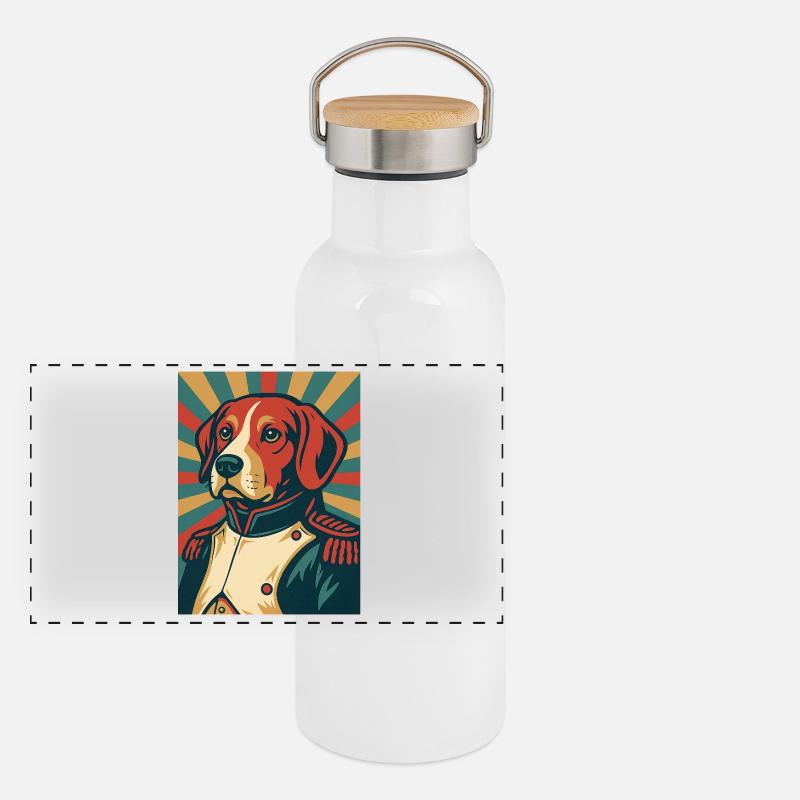 Dog General Retro Poster Style Vintage Design Panoramic Thermal Bottle with Bamboo Lid