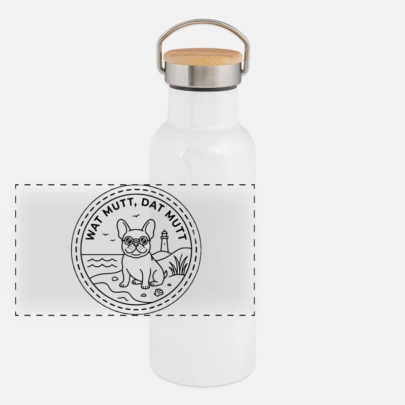 Wat mutt dat mutt Bulldog francese vicino al mare - Thermos con coperchio in bambù - bianco