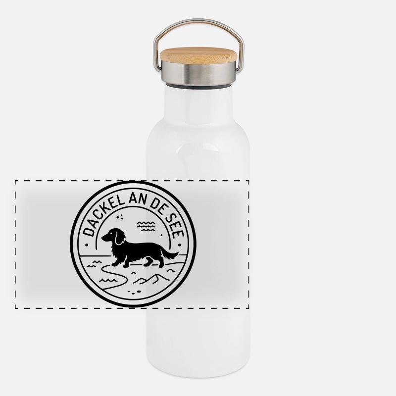 Dackel an de See Moin Platt Panorama Thermosflasche mit Bambusdeckel