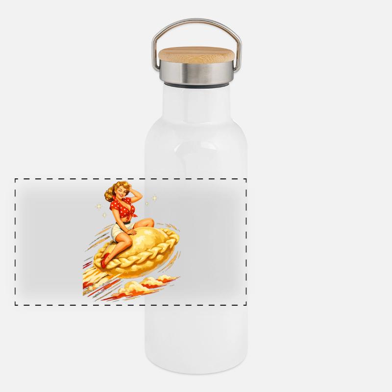 Pin-Up Pelmeni : Art rétro de Dumpling volant Gourde isotherme avec bouchon en bambou