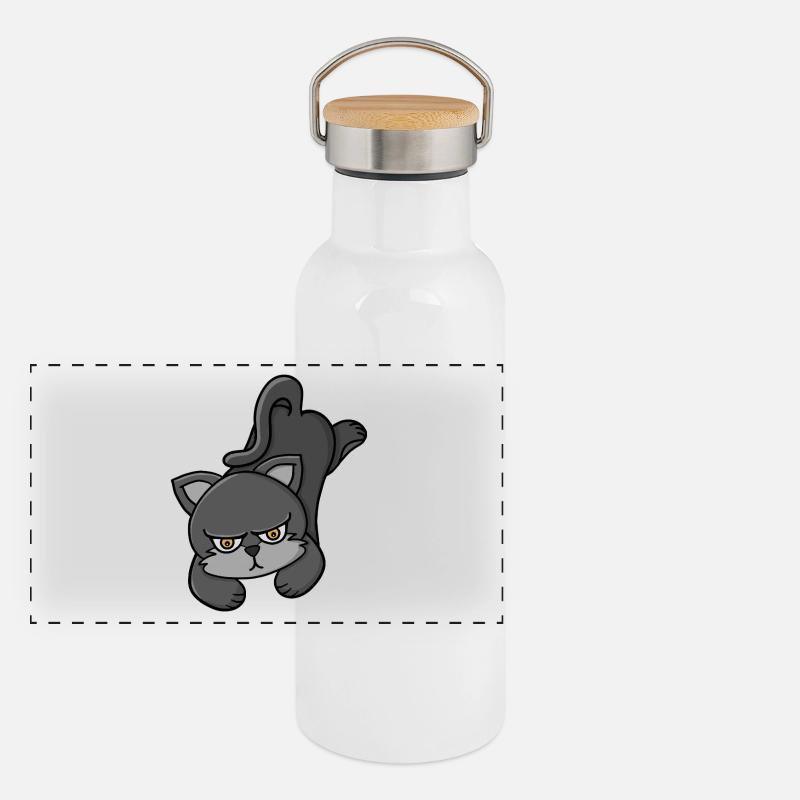 Chat Gris Grognon Gourde isotherme avec bouchon en bambou