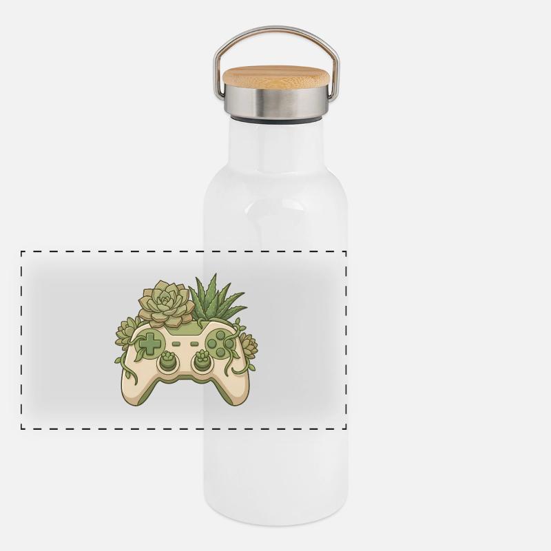 Succulent Controller - Cute Gaming Sticker Panoramic Thermal Bottle with Bamboo Lid