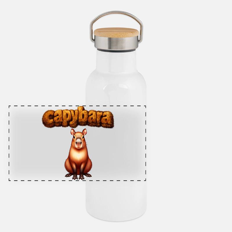 Haarige Kapybara-Kunst Panorama Thermosflasche mit Bambusdeckel