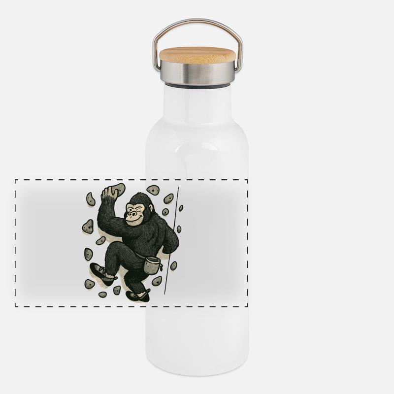 Gorille en bloc – singe sur le mur d’escalade Gourde isotherme avec bouchon en bambou