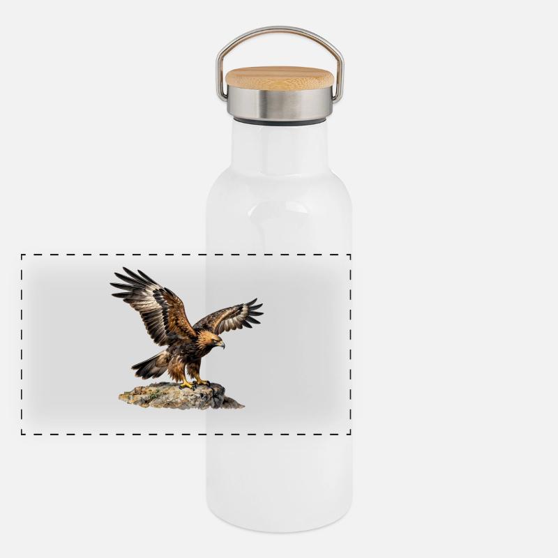 Eagle in flight on steep rock Panoramic Thermal Bottle with Bamboo Lid