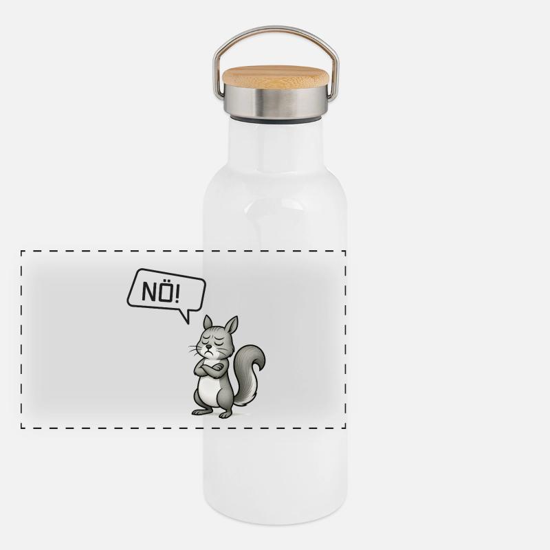 Nö! Eichhörnchen – Kleiner Sturkopf im Wald Panorama Thermosflasche mit Bambusdeckel