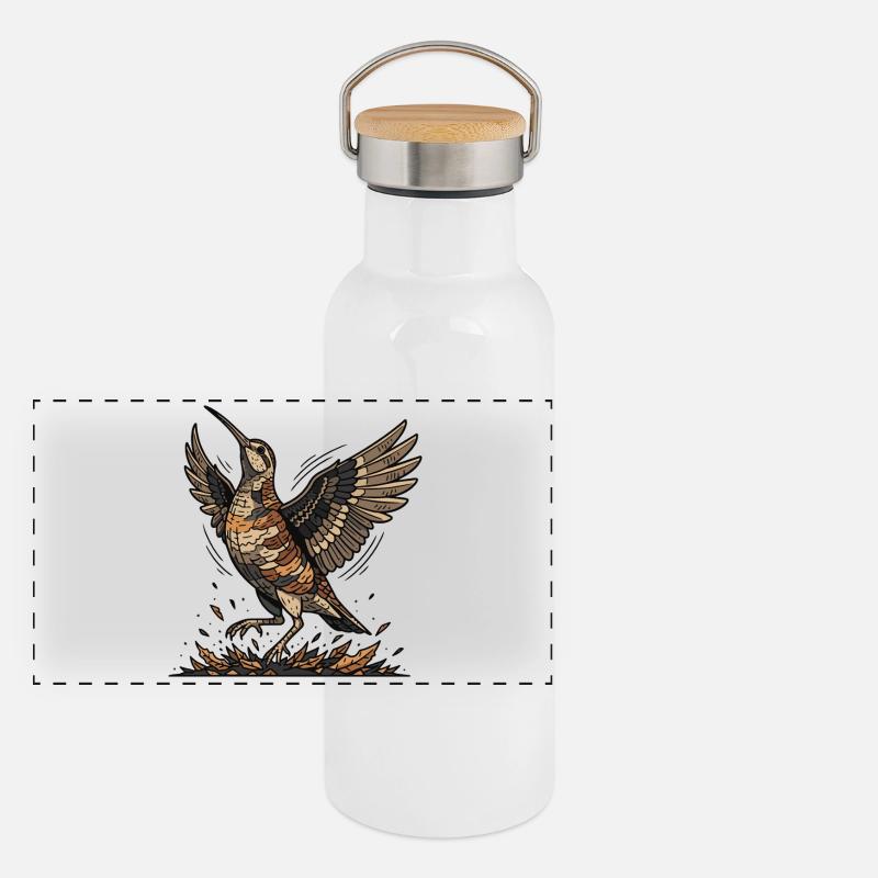 Woodcock Wild Nature Forest Take-off Panoramic Thermal Bottle with Bamboo Lid