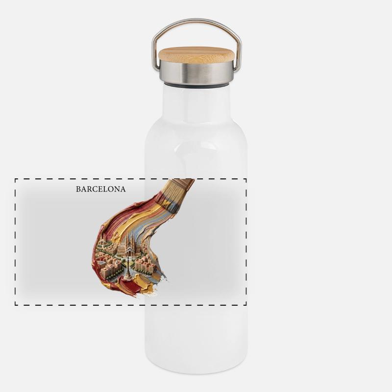 Barcelona im Farbwirbel Panorama Thermosflasche mit Bambusdeckel