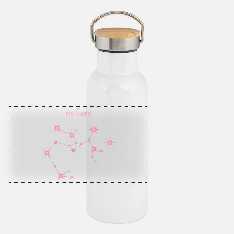 Sagittarius Zodiac Sign Star Constellation Pink Panoramic Thermal Bottle with Bamboo Lid