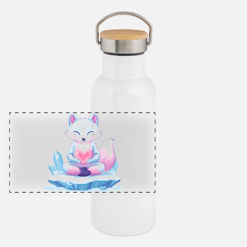 Pastell-Eisfuchs mit Herz Panoramic Thermal Bottle with Bamboo Lid