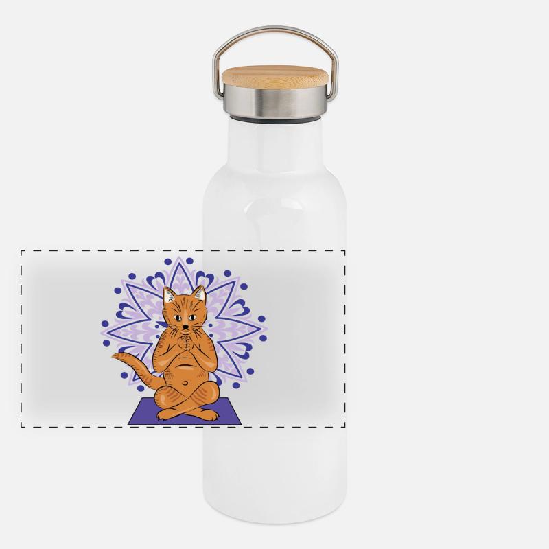 Mandala méditatif du chat Gourde isotherme avec bouchon en bambou