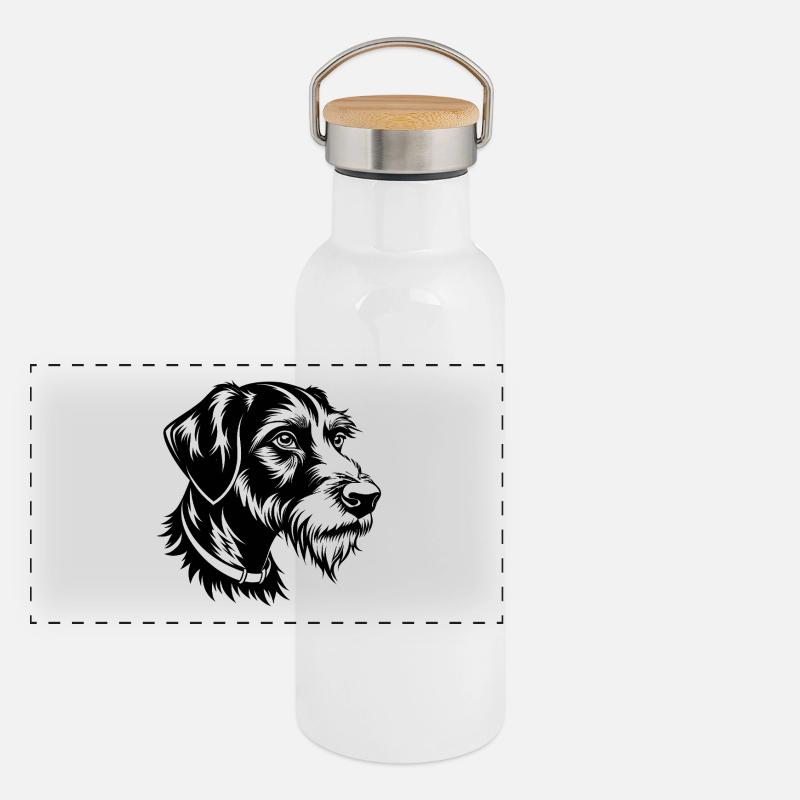 Deutscher Drahthaar-Pointer Panorama Thermosflasche mit Bambusdeckel