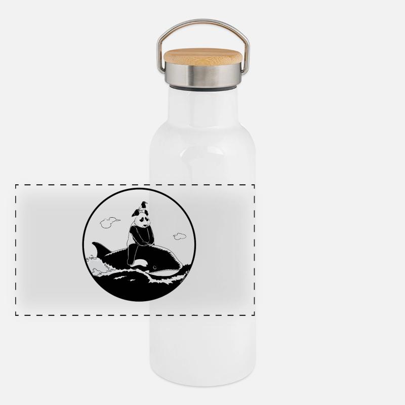 Schwarz-Weiß-Odyssee Panorama Thermosflasche mit Bambusdeckel
