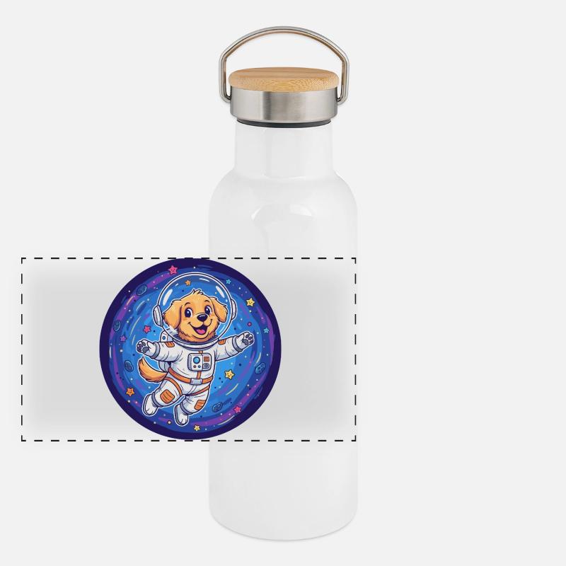 Chien de l’espace en combinaison d’astronaute Gourde isotherme avec bouchon en bambou