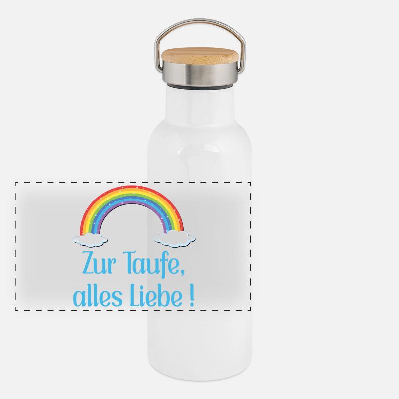 Baby Taufe Glückwünsche - Panorama Thermosflasche mit Bambusdeckel - Weiß