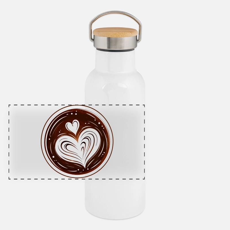 Latte Art Herz Kaffee Design  Panorama Thermosflasche mit Bambusdeckel