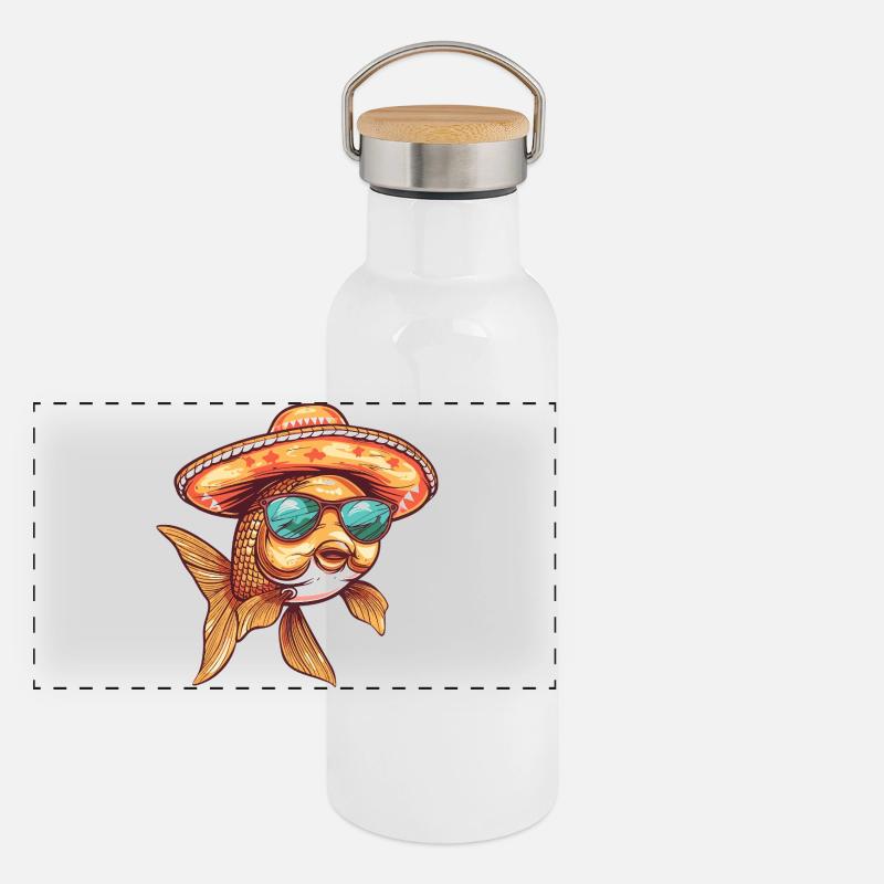 Sombrero comique Poisson Rouge Gourde isotherme avec bouchon en bambou