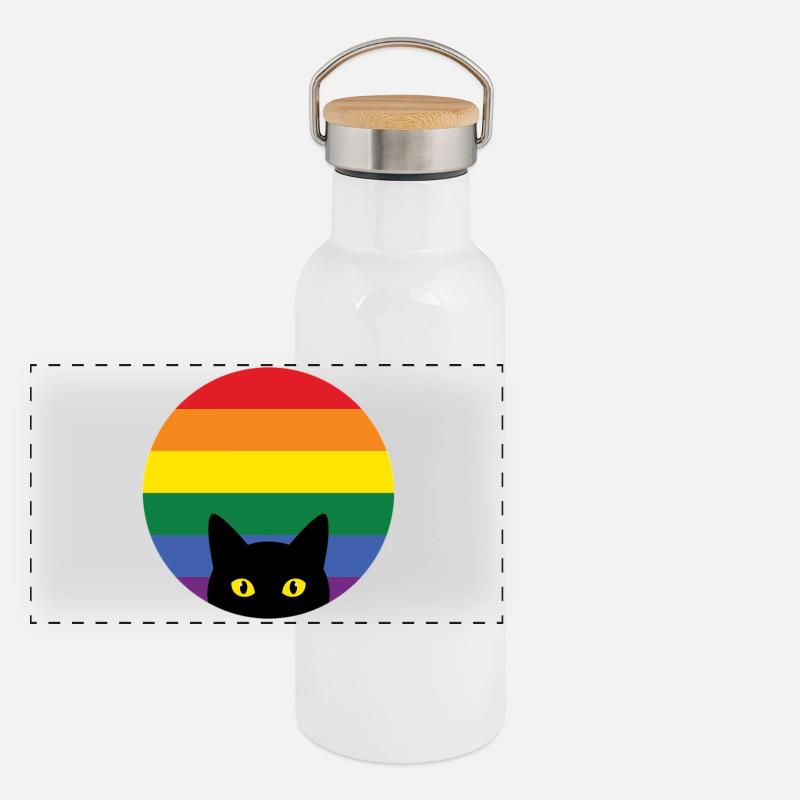 Pride Month LGBT – Späh-Katze Panorama Thermosflasche mit Bambusdeckel