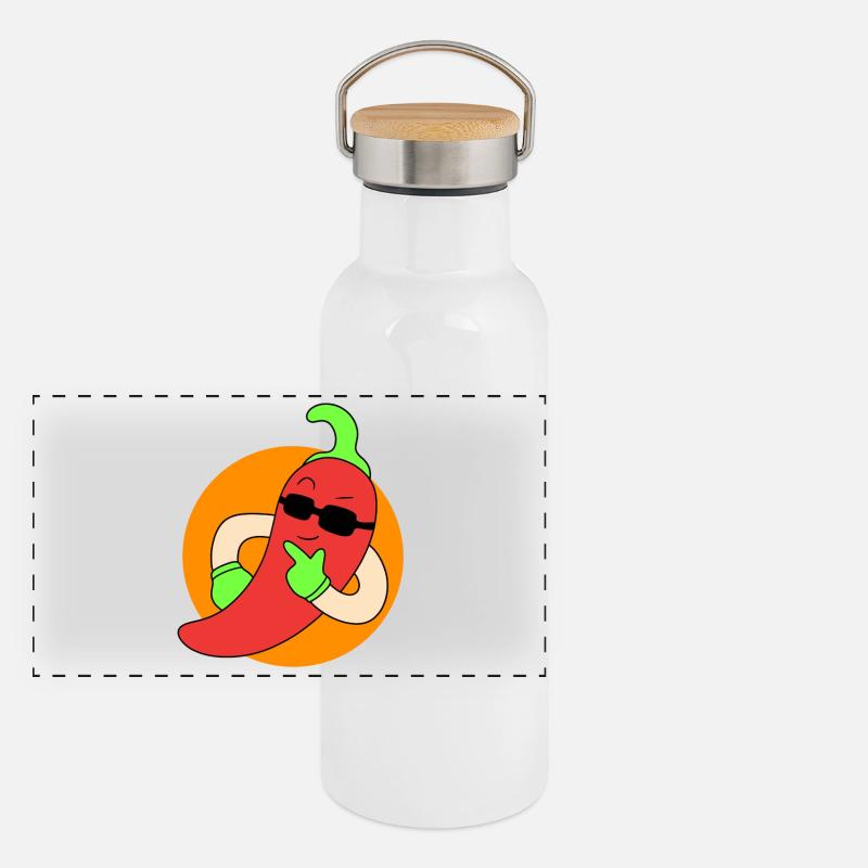 Kühle Chilischoten Panorama Thermosflasche mit Bambusdeckel