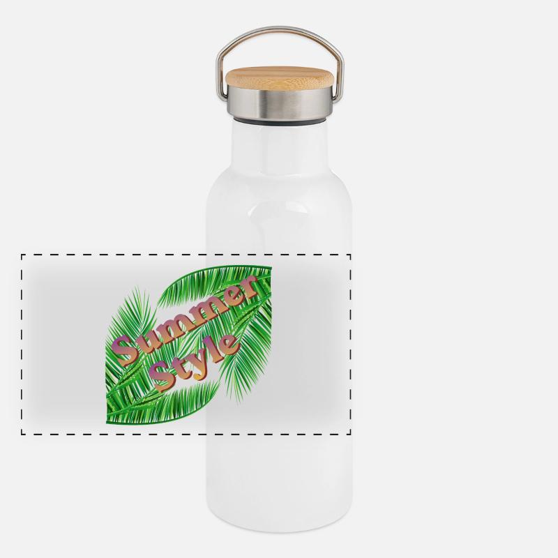 Summer style with palm trees - Panoramic Thermal Bottle with Bamboo Lid - white