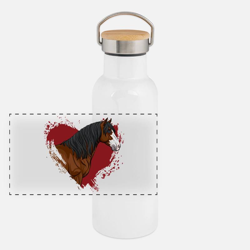 Der Kopf des Abaco-Pferdes und ein rotes Herz Panorama Thermosflasche mit Bambusdeckel