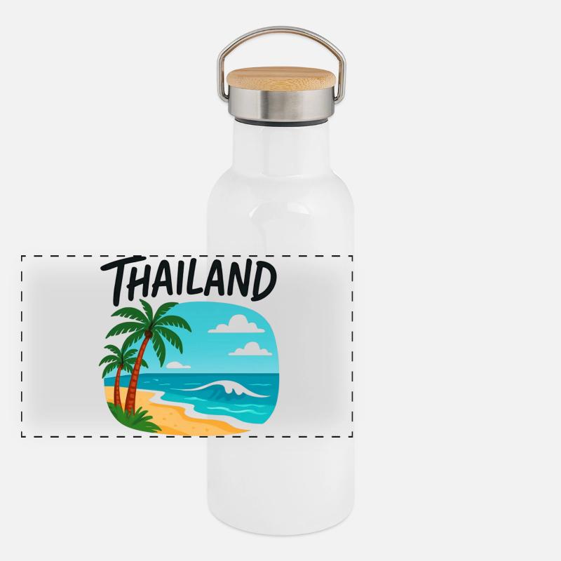 Motif thaïlandais avec mer et palmiers Gourde isotherme avec bouchon en bambou