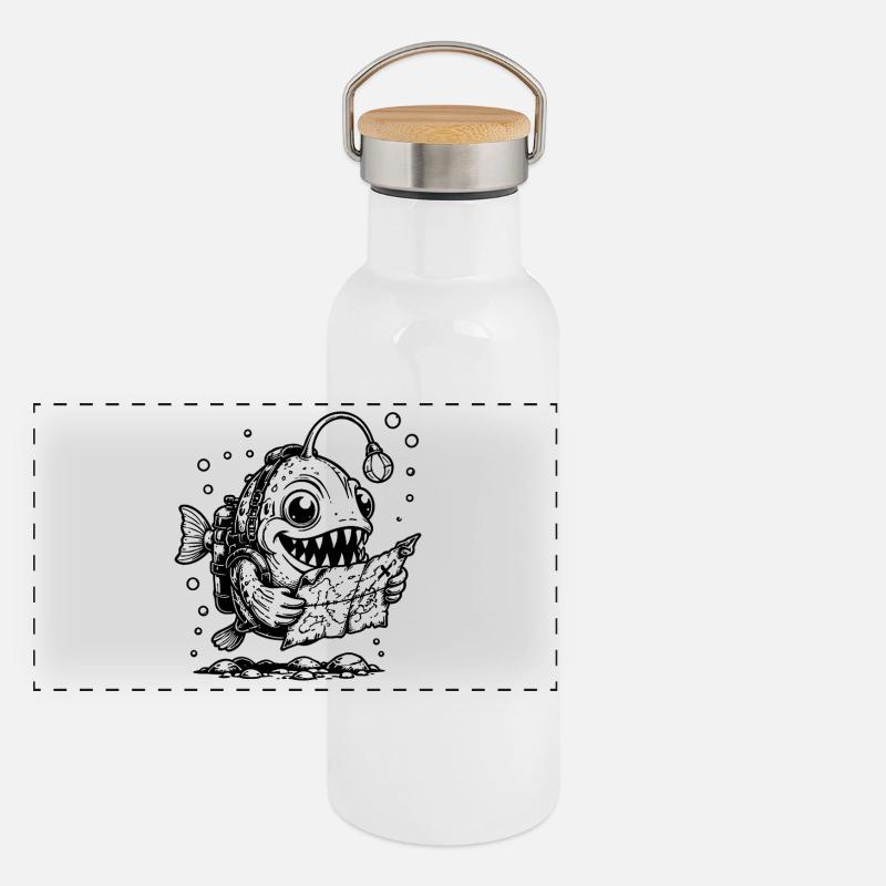 Monster Fish Frogfish with Treasure Map Panoramic Thermal Bottle with Bamboo Lid